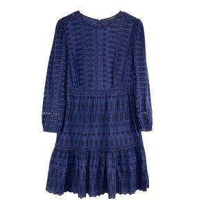 J. Crew lace Eyelet‎ Flutter-Hem navy blue Dress Sz 2 style H5957